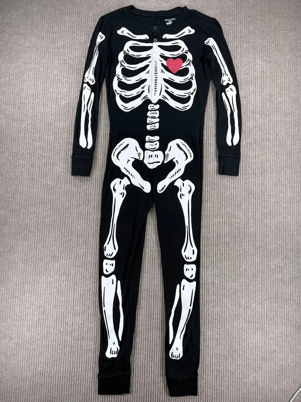 Old Navy Kids XL 12 Skeleton One Piece Pajamas Halloween Snug Cotton